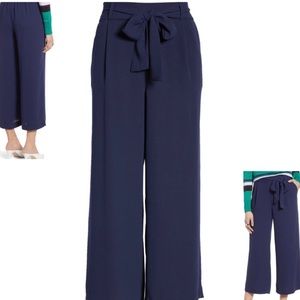 ❌❌❌SOLD❌❌❌Halogen Navy Blue Capri Wideleg Trouser Pants Elastic waistband w bow
